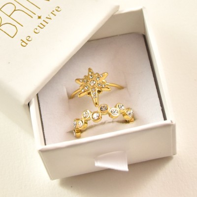 COFFRET CADEAU BAGUES NUMERO 55 BRIN DE CUIVRE ACIER INOXYDABLE GOLD