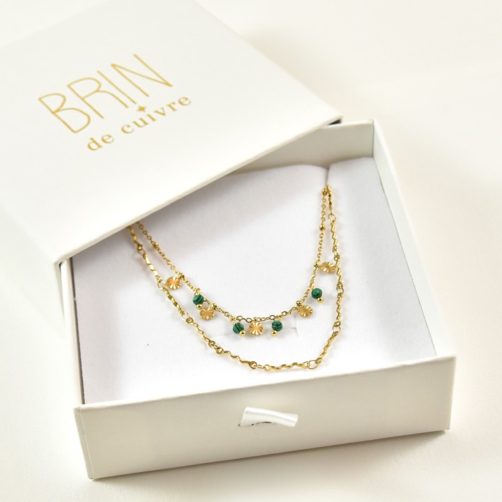COFFRET CADEAU COLLIERS NUMERO 21 BRIN DE CUIVRE ACIER INOXYDABLE GOLD