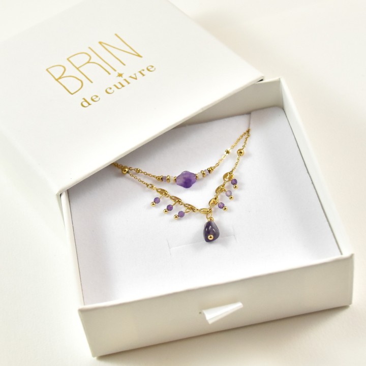 COFFRET CADEAU COLLIERS NUMERO 28 BRIN DE CUIVRE ACIER INOXYDABLE GOLD
