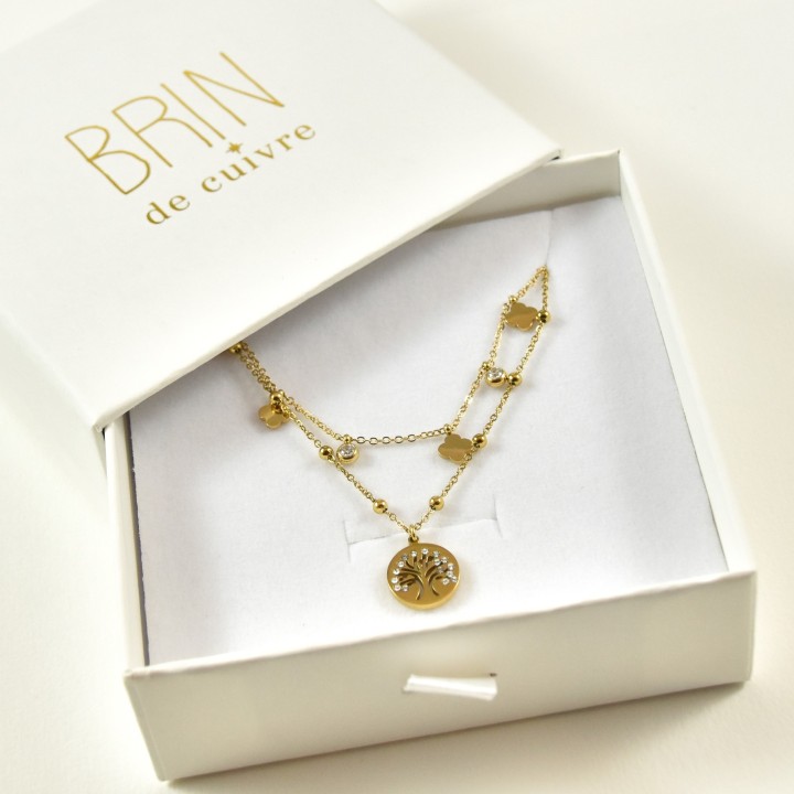 COFFRET CADEAU COLLIERS NUMERO 32 BRIN DE CUIVRE ACIER INOXYDABLE GOLD