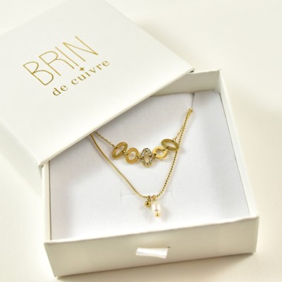 COFFRET CADEAU COLLIERS NUMERO 33 BRIN DE CUIVRE ACIER INOXYDABLE GOLD