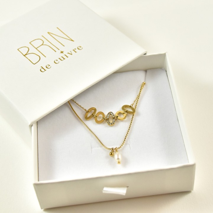 COFFRET CADEAU COLLIERS NUMERO 33 BRIN DE CUIVRE ACIER INOXYDABLE GOLD
