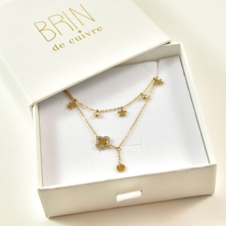 COFFRET CADEAU COLLIERS NUMERO 34 BRIN DE CUIVRE ACIER INOXYDABLE GOLD