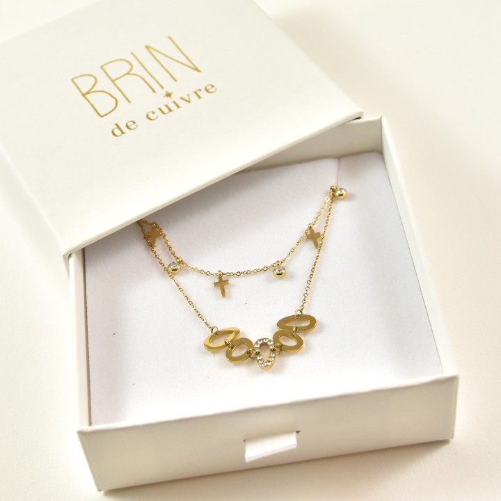 COFFRET CADEAU COLLIERS NUMERO 36 BRIN DE CUIVRE ACIER INOXYDABLE GOLD
