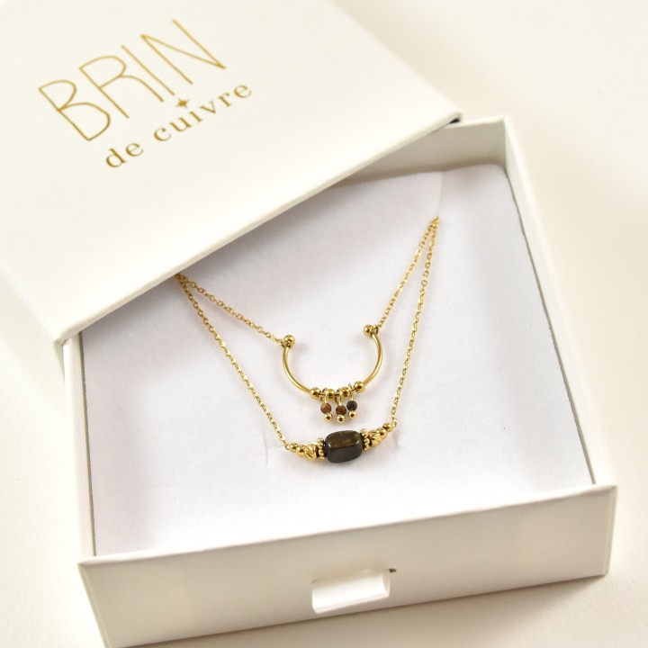 COFFRET CADEAU COLLIERS NUMERO 48 BRIN DE CUIVRE ACIER INOXYDABLE GOLD