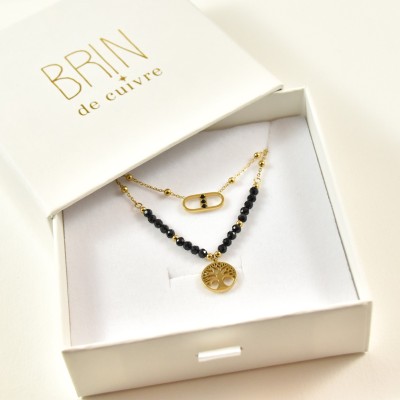 COFFRET CADEAU COLLIERS NUMERO 51 BRIN DE CUIVRE ACIER INOXYDABLE GOLD