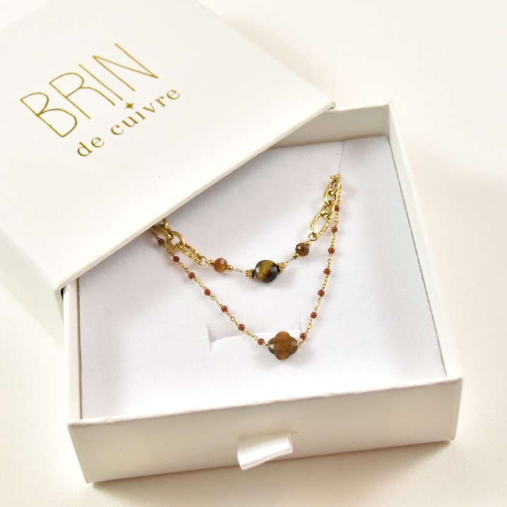 COFFRET CADEAU COLLIERS NUMERO 54 BRIN DE CUIVRE ACIER INOXYDABLE GOLD
