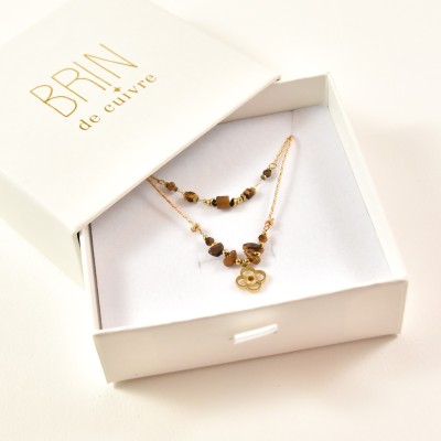 COFFRET CADEAU COLLIERS NUMERO 56 BRIN DE CUIVRE ACIER INOXYDABLE GOLD