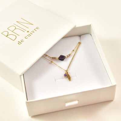 COFFRET CADEAU COLLIERS NUMERO 59 BRIN DE CUIVRE ACIER INOXYDABLE GOLD