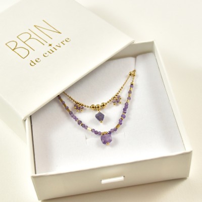 COFFRET CADEAU COLLIERS NUMERO 61 BRIN DE CUIVRE ACIER INOXYDABLE GOLD