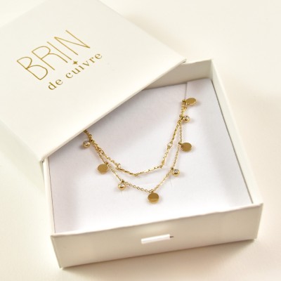 COFFRET CADEAU COLLIERS NUMERO 63 BRIN DE CUIVRE ACIER INOXYDABLE GOLD