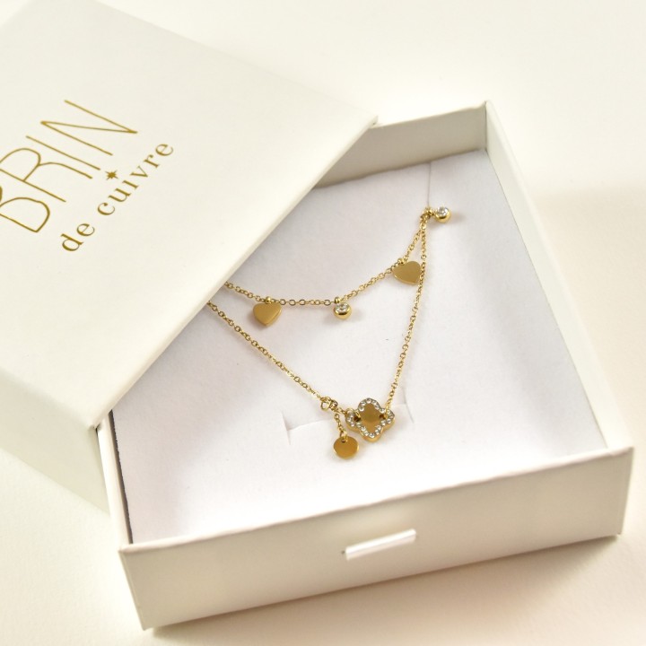 COFFRET CADEAU COLLIERS NUMERO 64 BRIN DE CUIVRE ACIER INOXYDABLE GOLD