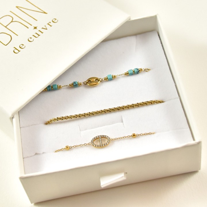 COFFRET CADEAU BRACELETS NUMERO 30 BRIN DE CUIVRE ACIER INOX SILVER
