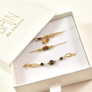 COFFRET CADEAU BRACELETS NUMERO 32 BRIN DE CUIVRE ACIER INOX SILVER