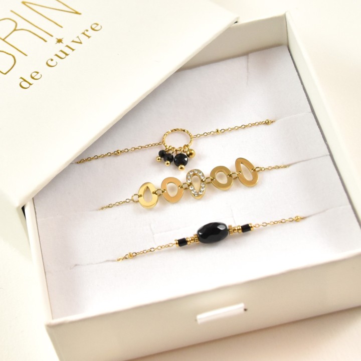 COFFRET CADEAU BRACELETS NUMERO 35 BRIN DE CUIVRE ACIER INOX SILVER