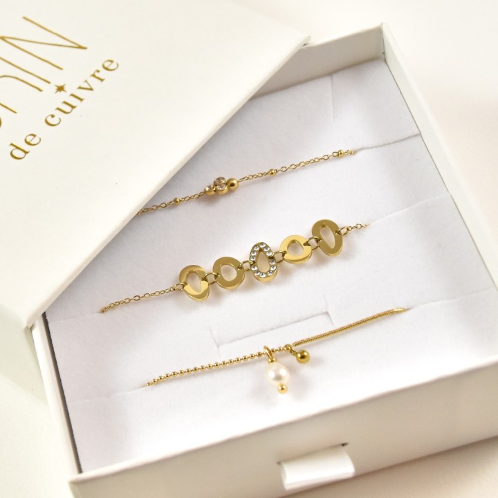 COFFRET CADEAU BRACELETS NUMERO 36 BRIN DE CUIVRE ACIER INOX SILVER