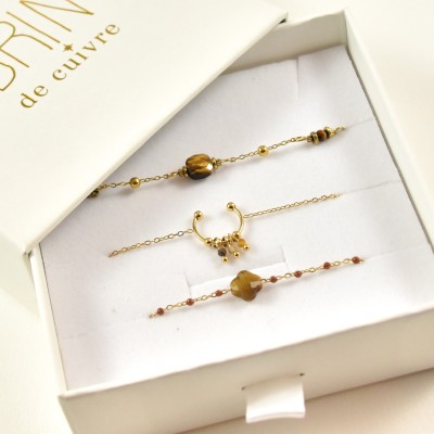 COFFRET CADEAU BRACELETS NUMERO 37 BRIN DE CUIVRE ACIER INOX SILVER