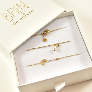 COFFRET CADEAU BRACELETS NUMERO 40 BRIN DE CUIVRE ACIER INOX SILVER
