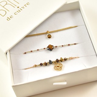 COFFRET CADEAU BRACELETS NUMERO 46 BRIN DE CUIVRE ACIER INOX SILVER