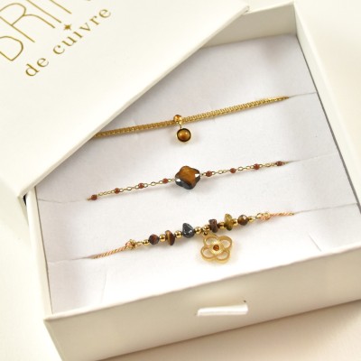 COFFRET CADEAU BRACELETS NUMERO 46 BRIN DE CUIVRE ACIER INOX SILVER