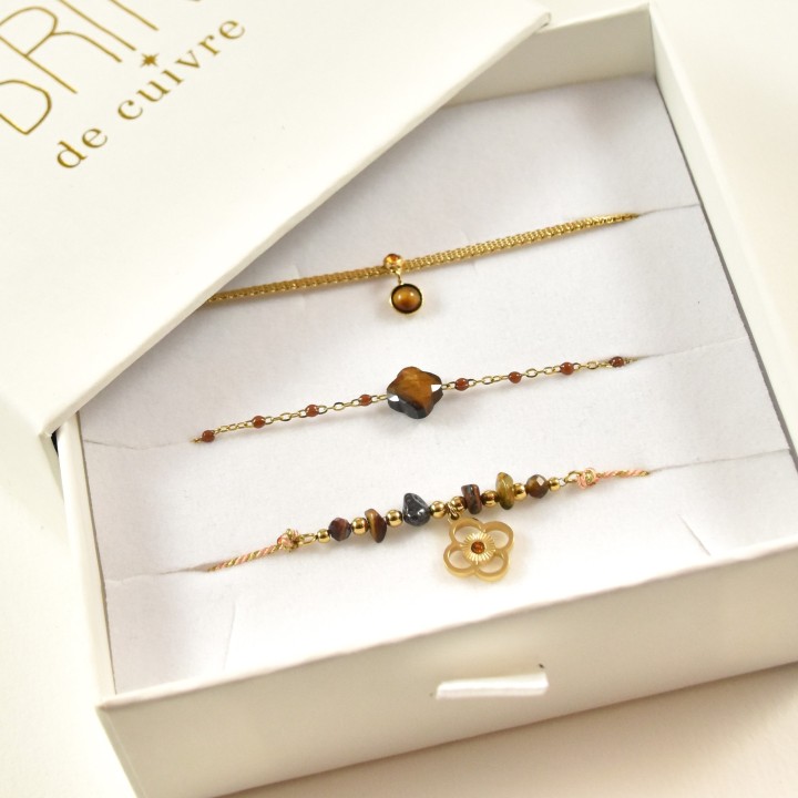 COFFRET CADEAU BRACELETS NUMERO 46 BRIN DE CUIVRE ACIER INOX SILVER