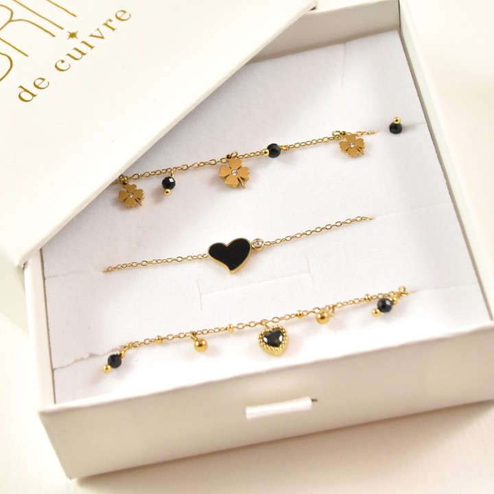 COFFRET CADEAU BRACELETS NUMERO 48 BRIN DE CUIVRE ACIER INOX SILVER
