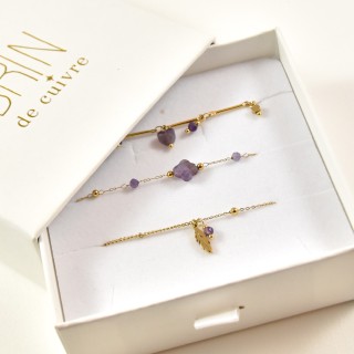 COFFRET CADEAU BRACELETS NUMERO 52 BRIN DE CUIVRE ACIER INOX SILVER