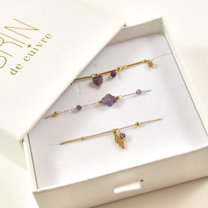 COFFRET CADEAU BRACELETS NUMERO 52 BRIN DE CUIVRE ACIER INOX SILVER