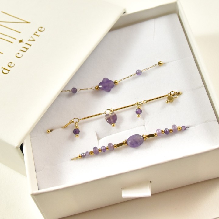 COFFRET CADEAU BRACELETS NUMERO 53 BRIN DE CUIVRE ACIER INOX SILVER