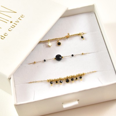 COFFRET CADEAU BRACELETS NUMERO 54 BRIN DE CUIVRE ACIER INOX SILVER
