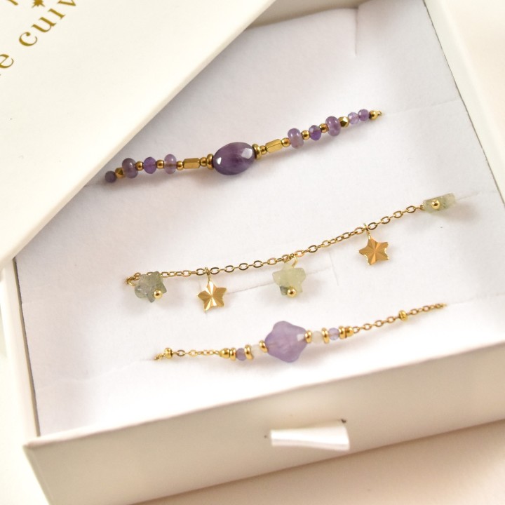 COFFRET CADEAU BRACELETS NUMERO 55 BRIN DE CUIVRE ACIER INOX SILVER