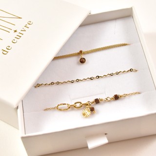 COFFRET CADEAU BRACELETS NUMERO 58 BRIN DE CUIVRE ACIER INOX SILVER
