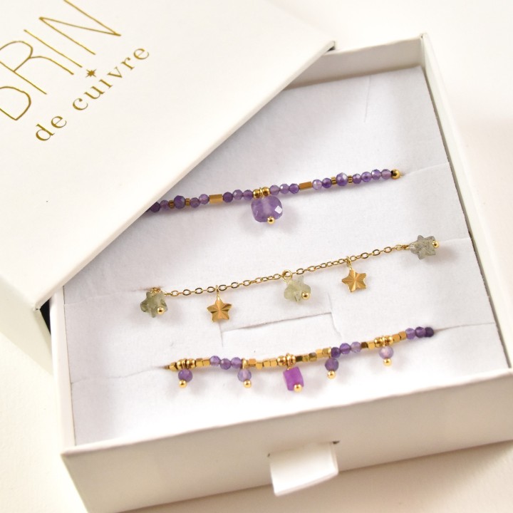 COFFRET CADEAU BRACELETS NUMERO 59 BRIN DE CUIVRE ACIER INOX SILVER