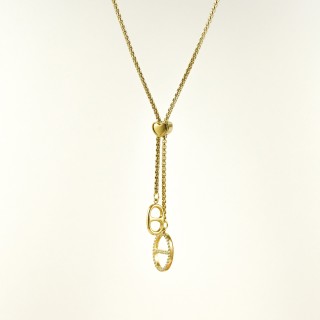 COLLIER MAILLON MARINE COEUR STRASS ACIER INOXYDABLE GOLD PETIT PRIX