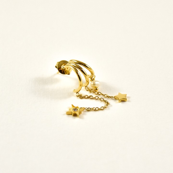 PUCE TRIPLE ANNEAU ETOILE ACIER INOXYDABLE GOLD PETIT PRIX