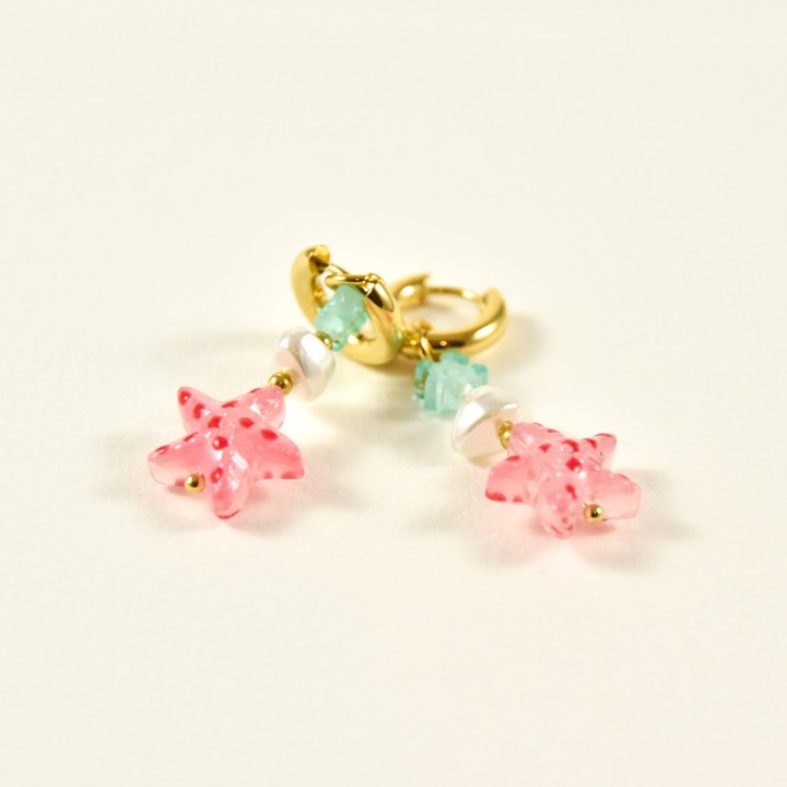 BOUCLES ETOILES DE MER ROSES ACIER INOXYDABLE GOLD PETIT PRIX