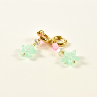 BOUCLES ETOILES DE MER VERTES ACIER INOXYDABLE GOLD PETIT PRIX