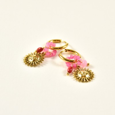 BOUCLES PERLES ROSES SOLEIL ACIER INOXYDABLE GOLD PETIT PRIX