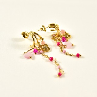 PUCES TROIS ANNEAUX CHAINES PERLES ACIER INOXYDABLE GOLD PETIT PRIX