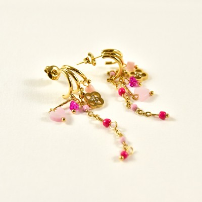 PUCES TROIS ANNEAUX CHAINES PERLES ACIER INOXYDABLE GOLD PETIT PRIX