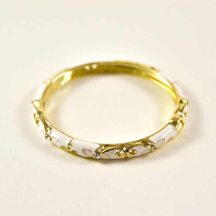 JONC FANTAISIE COULEUR BLANC ET MOTIFS FLORAUX STRASS PETIT PRIX