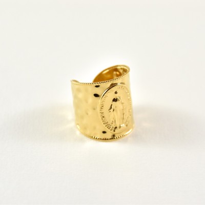 BAGUE RONDE MARTELEE ACIER INOXYDABLE GOLD PETIT PRIX