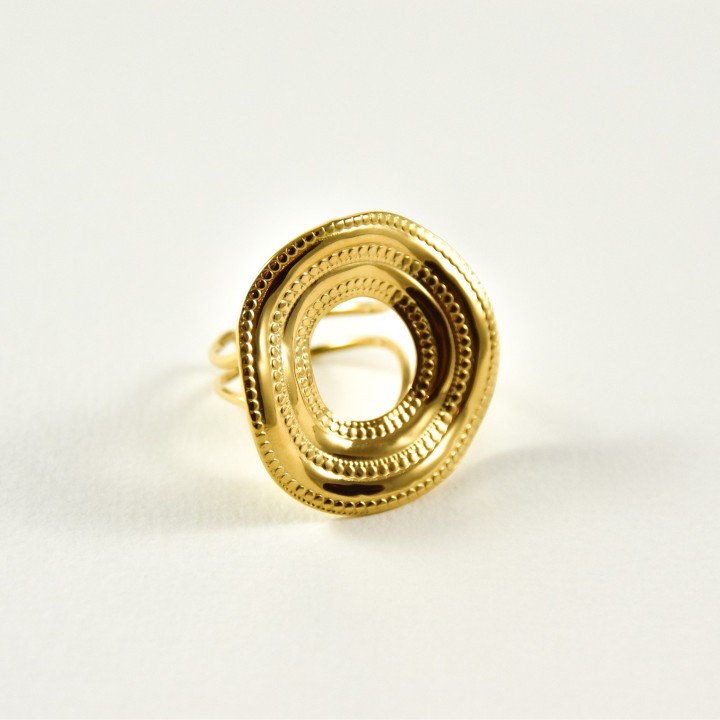 BAGUE RONDE EFFET PERLES ACIER INOXYDABLE GOLD PETIT PRIX