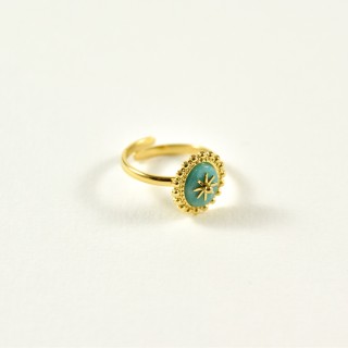 BAGUE RONDE VERTE ETOILE ACIER INOXYDABLE GOLD PETIT PRIX