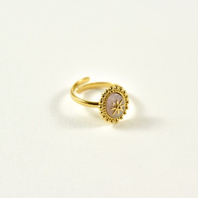 BAGUE RONDE ROSE ETOILE ACIER INOXYDABLE GOLD PETIT PRIX