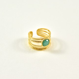 BAGUE 5 ANNEAUX PIERRE VERTE ACIER INOXYDABLE GOLD PETIT PRIX