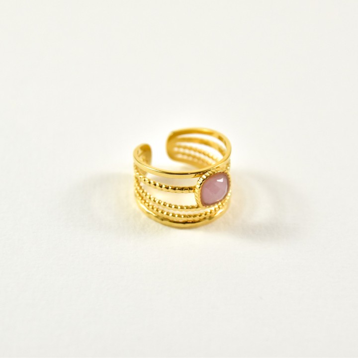 BAGUE 5 ANNEAUX PIERRE ROSE ACIER INOXYDABLE GOLD PETIT PRIX