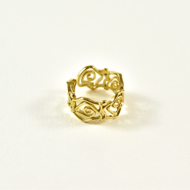 BAGUE LARGE CISELEE ACIER INOXYDABLE GOLD PETIT PRIX
