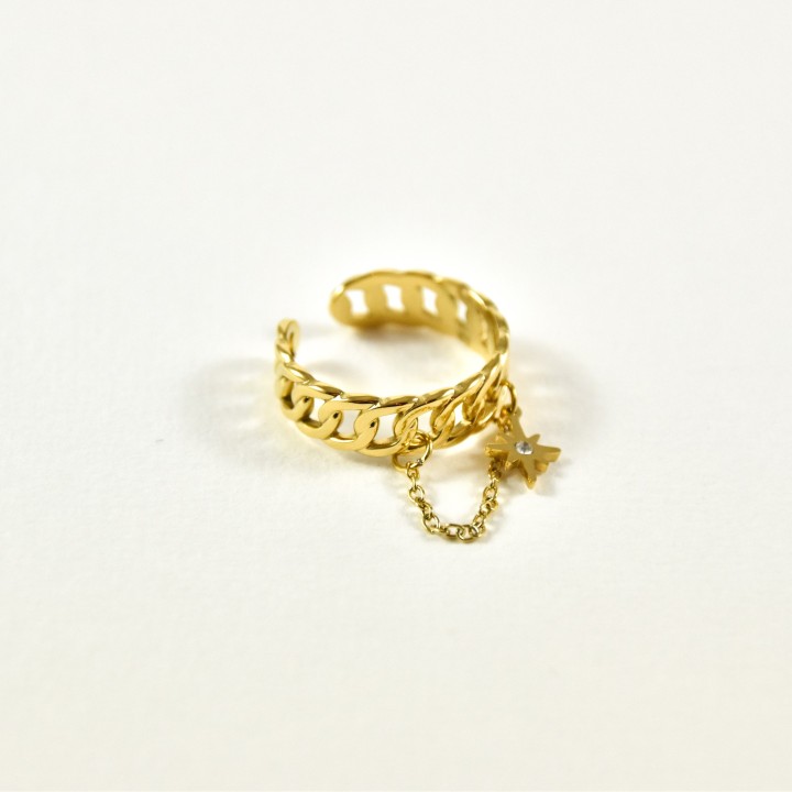 BAGUE EFFET MAILLE ETOILE ET CHAINE ACIER INOXYDABLE GOLD PETIT PRIX