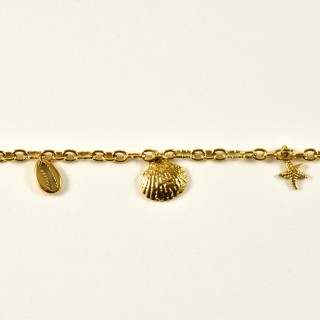 CHAINE DE CHEVILLE COQUILLAGE ETOILE ACIER INOXYDABLE GOLD PETIT PRIX